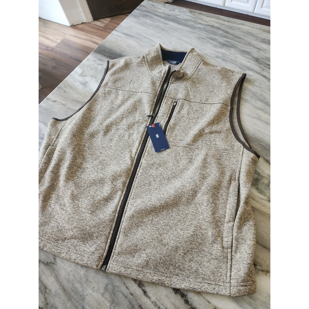 NWT IZOD Mens Advantage Performance Full Zip Vest 2XL Big & Tall Tan Marled